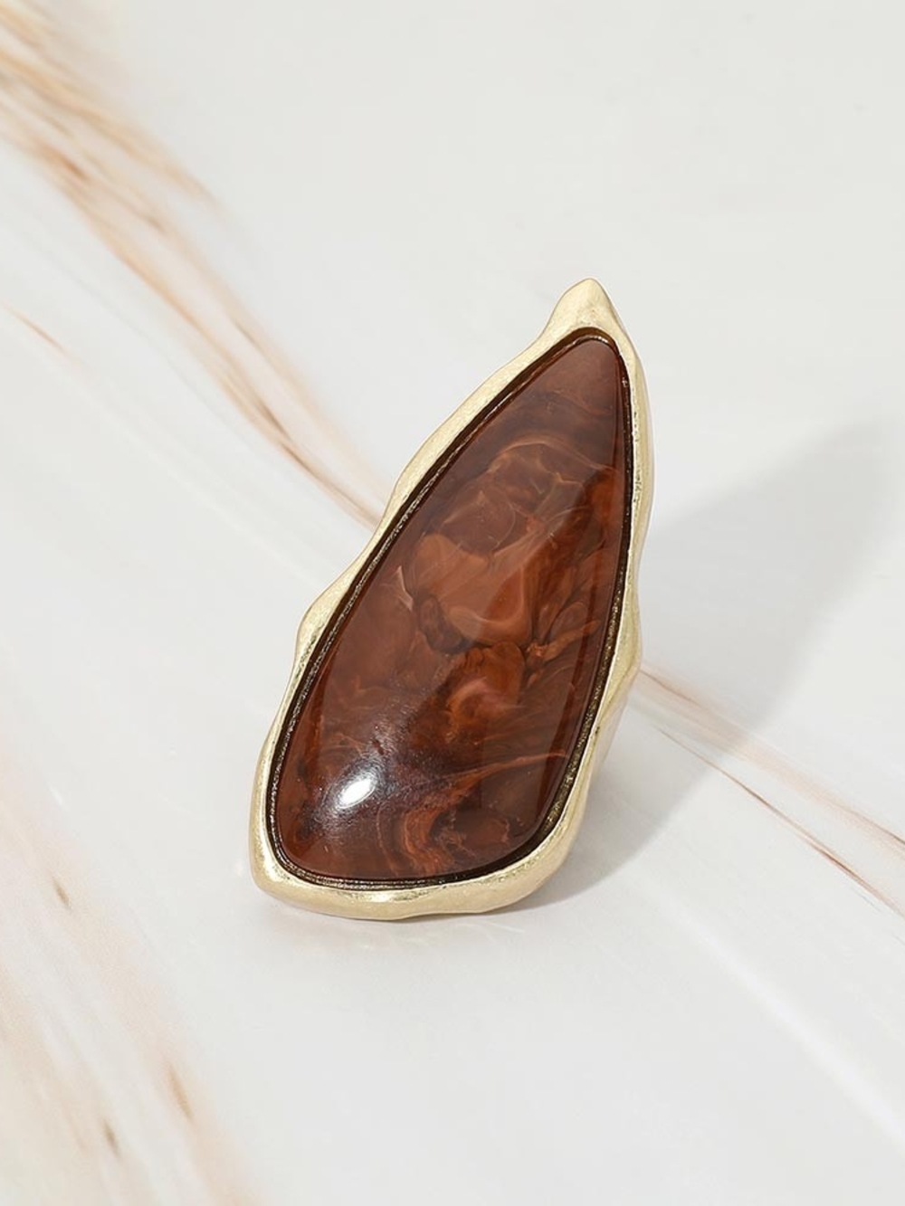 Dark Brown Natural Stone Gold Ring Trendy Stretch Fashion Jewelry Statement Ring